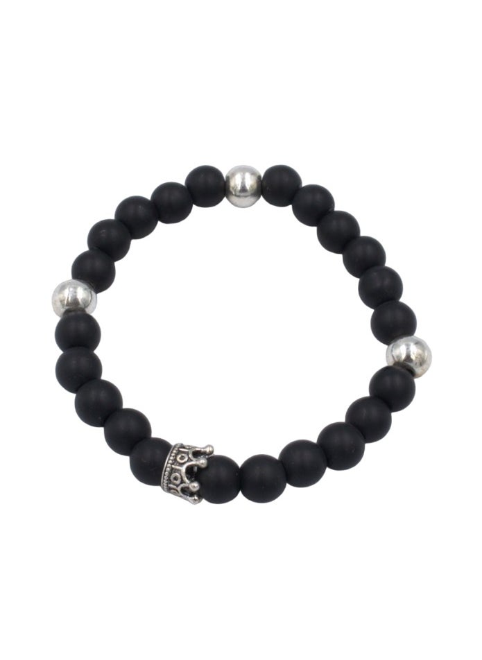Rosh Fashion Stone Queen Sign Bracelet- Black/Silver  - Image 2