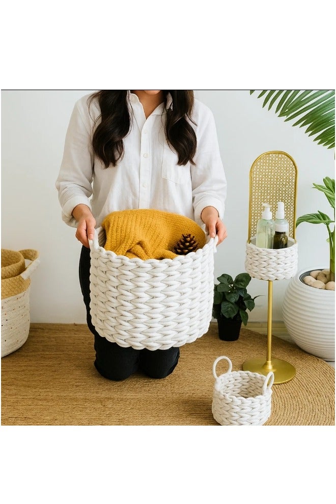 LINGWEI 3pcs Set Woven Storage Baskets Cotton Rope Basket for Organizing - Image 2