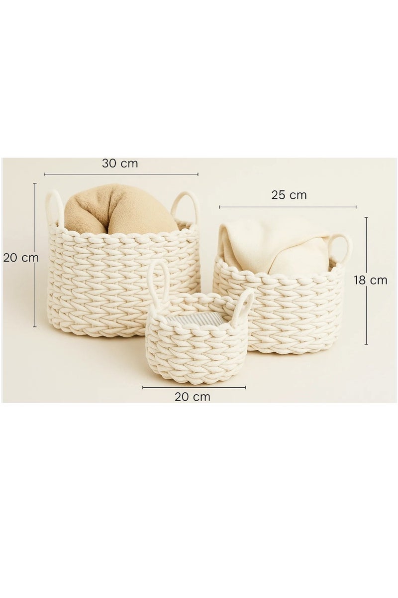 LINGWEI 3pcs Set Woven Storage Baskets Cotton Rope Basket for Organizing - Image 3
