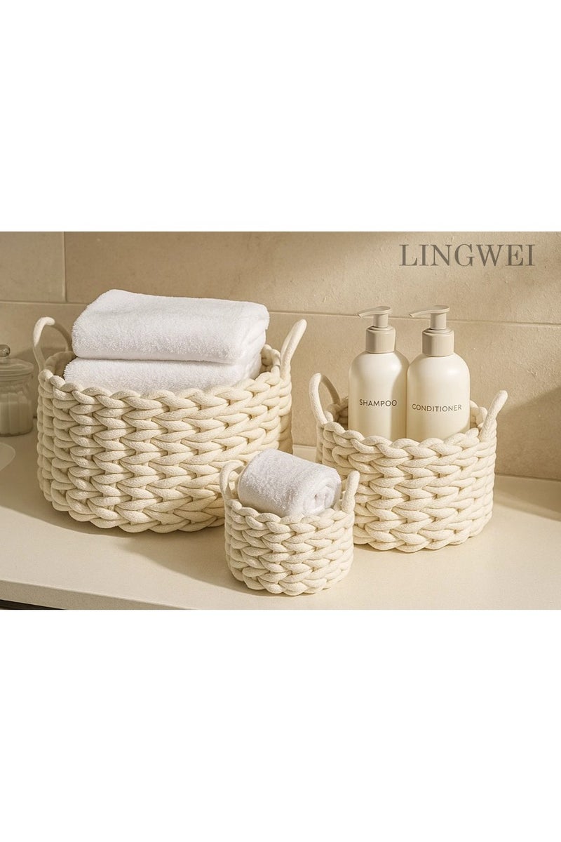 LINGWEI 3pcs Set Woven Storage Baskets Cotton Rope Basket for Organizing - Image 4
