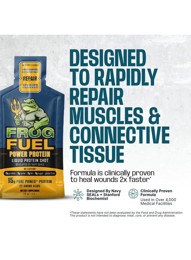Power Regular Protein Shot, 15g Protein Nano-Hydrolyzed Grass Fed Collagen, Post Workout, Gluten Free, Fat & Sugar Free, 22 Amino Acids, 0 Carbs, Berry, 1 oz Packets, 24 Pack