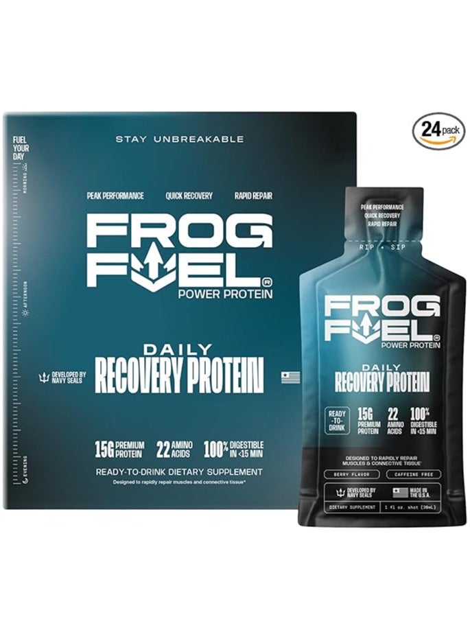 Frog Fuel Power Regular Protein Shot, 15g Protein Nano-Hydrolyzed Grass Fed Collagen, Post Workout, Gluten Free, Fat & Sugar Free, 22 Amino Acids, 0 Carbs, Berry, 1 oz Packets, 24 Pack - Image 1