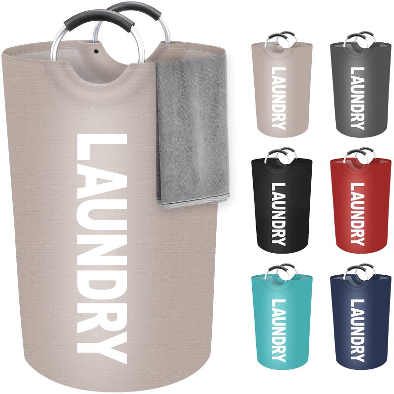 StorageRight 115L Large Laundry Basket Laundry Hamper Dirty Clothes Hamper for Laundry Collapsible Waterproof Laundry Baskets with Foam Protected Aluminum Handles for Laundry Dorm Family Khaki