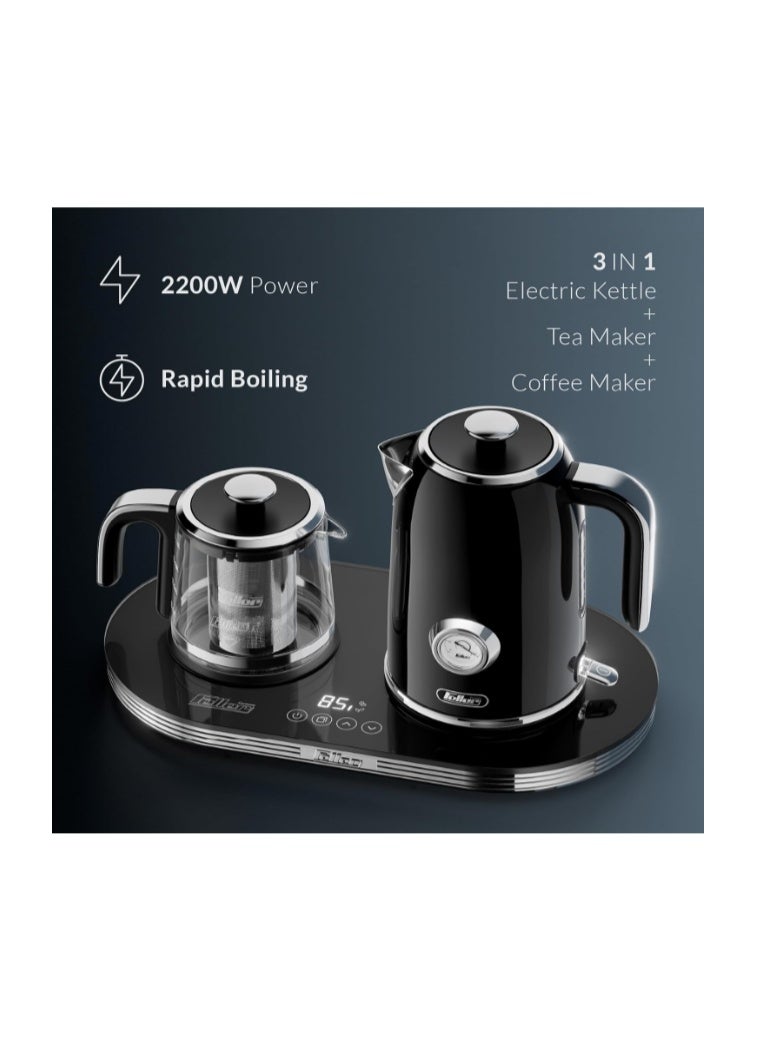 Feller Germany 2200 W 2-in-1 Retro Teamaker/Coffee Maker +1.7L Stainless Steel Electric Kettle with Strix, Adjustable Touch Teapot Temp+LED Display, TS490, 2Y Guarantee-UAE Version - Image 2