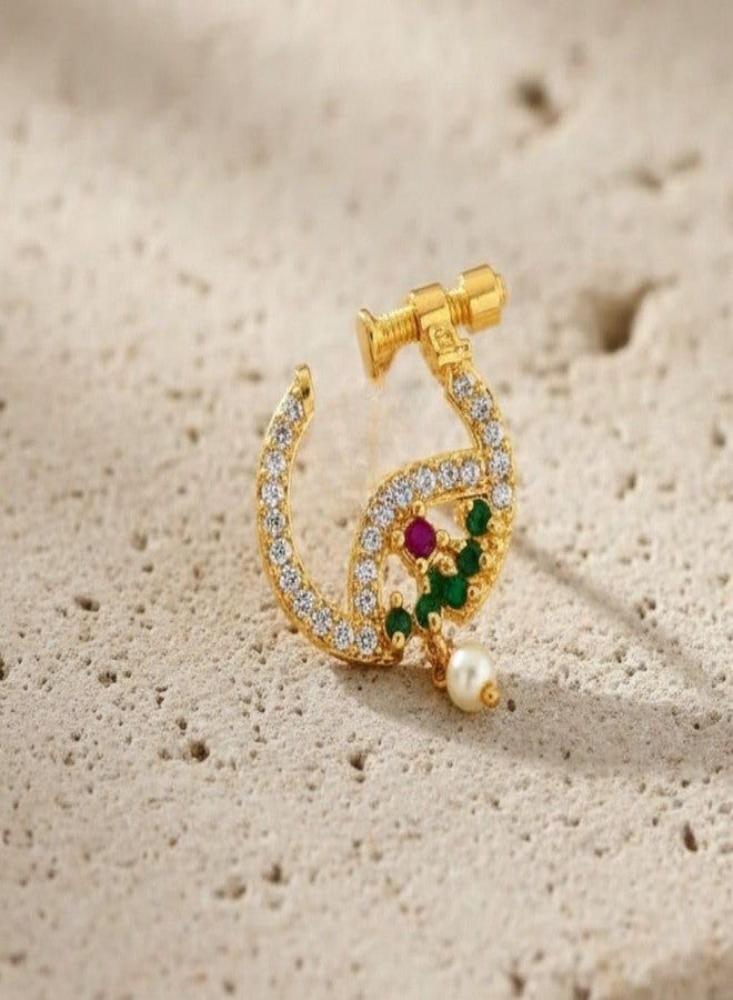 ZEELLO Screw Nose Pin,Small, Gold pating, Wedding and Bridal Non-Piercing Nath For Women and Girls - Image 5