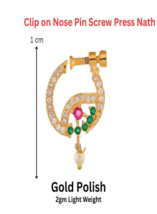 ZEELLO Screw Nose Pin,Small, Gold pating, Wedding and Bridal Non-Piercing Nath For Women and Girls - Image 4