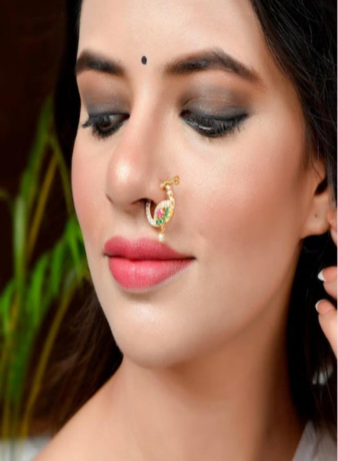 ZEELLO Screw Nose Pin,Small, Gold pating, Wedding and Bridal Non-Piercing Nath For Women and Girls - Image 2