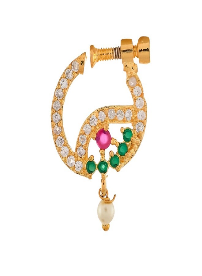 ZEELLO Screw Nose Pin,Small, Gold pating, Wedding and Bridal Non-Piercing Nath For Women and Girls - Image 1