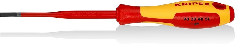 كنيبيكس مفك براغي مشقوق معزول KNIPEX 98 20 40 SL | تصميم نحيف | رأس مشقوق 4.0 مم | مقبض مريح متعدد المكونات | شفرة معالجة باللون الأسود | طول الشفرة 100 مم - Image 1