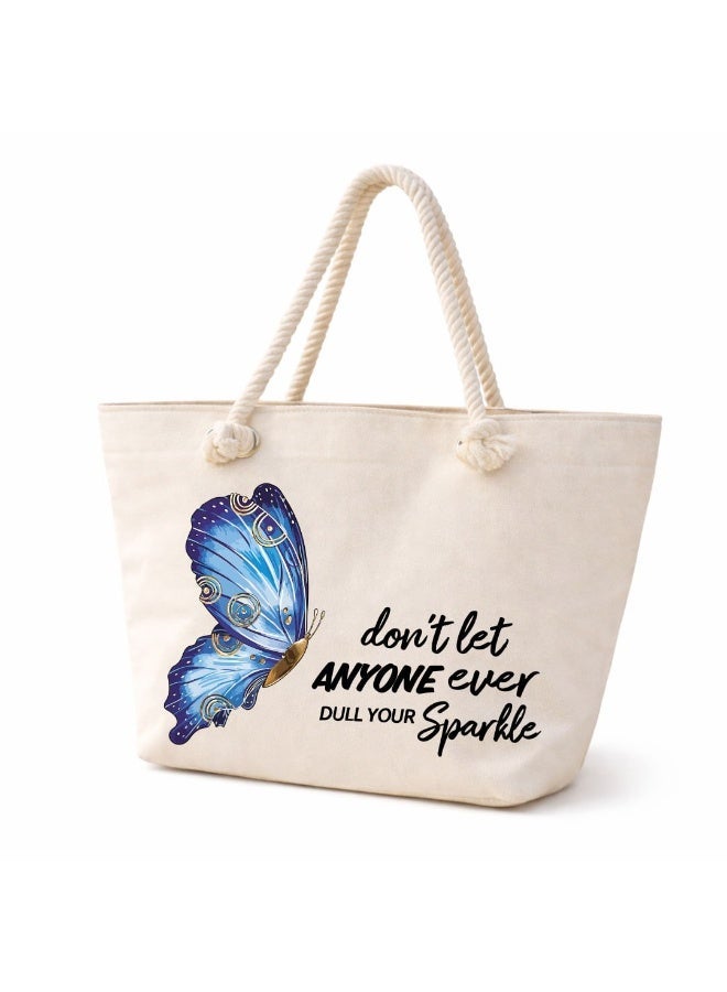 We Print, Your Gift Butterfly Motivational Beach Tote Bag for Women - Heavy Cotton Fabric - Gold Zipper - Inner Pocket - Lined Interior - Shoulder Bag for Beach Travel Work - 47 x 37 cm - Image 1