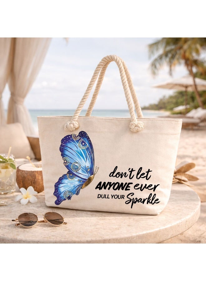 We Print, Your Gift Butterfly Motivational Beach Tote Bag for Women - Heavy Cotton Fabric - Gold Zipper - Inner Pocket - Lined Interior - Shoulder Bag for Beach Travel Work - 47 x 37 cm - Image 3