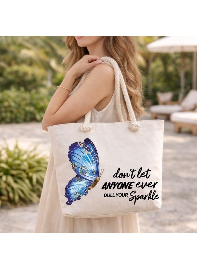 We Print, Your Gift Butterfly Motivational Beach Tote Bag for Women - Heavy Cotton Fabric - Gold Zipper - Inner Pocket - Lined Interior - Shoulder Bag for Beach Travel Work - 47 x 37 cm - Image 2