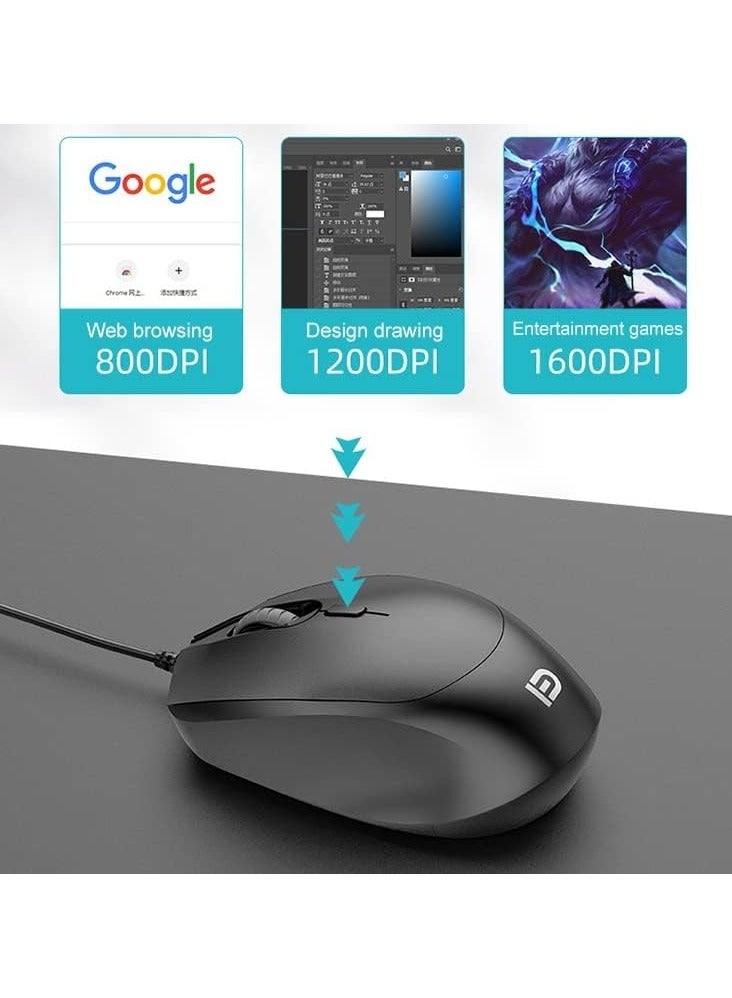 FD Wired Optical Mouse Fd 3600N – 800/1200/1600 DPI, Ergonomic, Silent Buttons, USB + 1 Year Warranty - Image 4