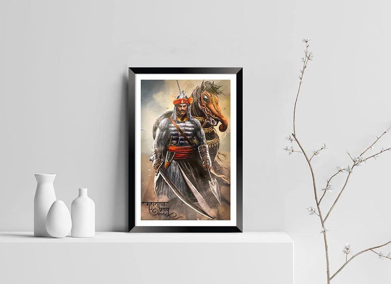 DBrush Maharana Pratap Poster with Framed Maharana Pratap with Chetak Horse War Painting Artwork For Livingroom Office Decor 12x18 Inch Synthetic wood - Image 4