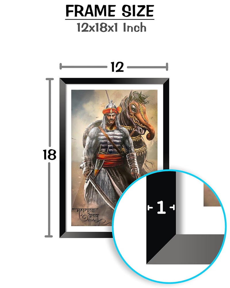 DBrush Maharana Pratap Poster with Framed Maharana Pratap with Chetak Horse War Painting Artwork For Livingroom Office Decor 12x18 Inch Synthetic wood - Image 2