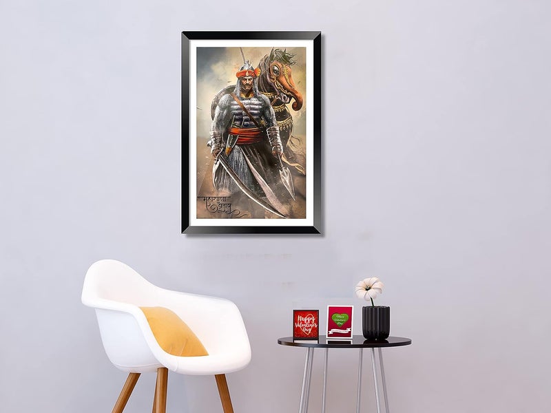 DBrush Maharana Pratap Poster with Framed Maharana Pratap with Chetak Horse War Painting Artwork For Livingroom Office Decor 12x18 Inch Synthetic wood - Image 3