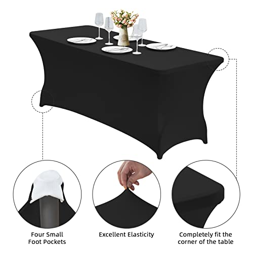 CWK 6FT Waterproof Stretch Spandex Table Cover for Rectangular Tables - Elastic Fitted Tablecloth for Folding Tables,Wrinkle Resistant Table Cloth for Parties, Weddings, Banquets & Events (Black) - Image 4