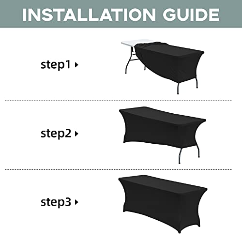 CWK 6FT Waterproof Stretch Spandex Table Cover for Rectangular Tables - Elastic Fitted Tablecloth for Folding Tables,Wrinkle Resistant Table Cloth for Parties, Weddings, Banquets & Events (Black) - Image 5