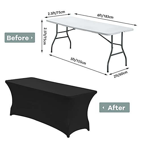 CWK 6FT Waterproof Stretch Spandex Table Cover for Rectangular Tables - Elastic Fitted Tablecloth for Folding Tables,Wrinkle Resistant Table Cloth for Parties, Weddings, Banquets & Events (Black) - Image 3