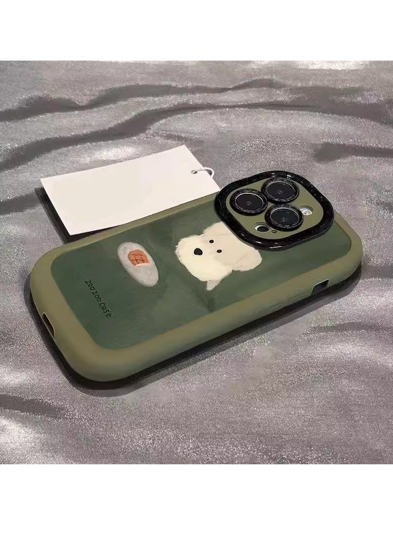 NIBEMINENT Oil Painting Beauty Dog Protective TPU Case Cover For iPhone 16 Pro, Green