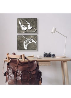 Stupell Industries Kids' Entertainment Accessories Rustic Headphones Video Game Controller, Designed By Daphne Polselli White Framed Wall Art, 14 X 11  - Image 2