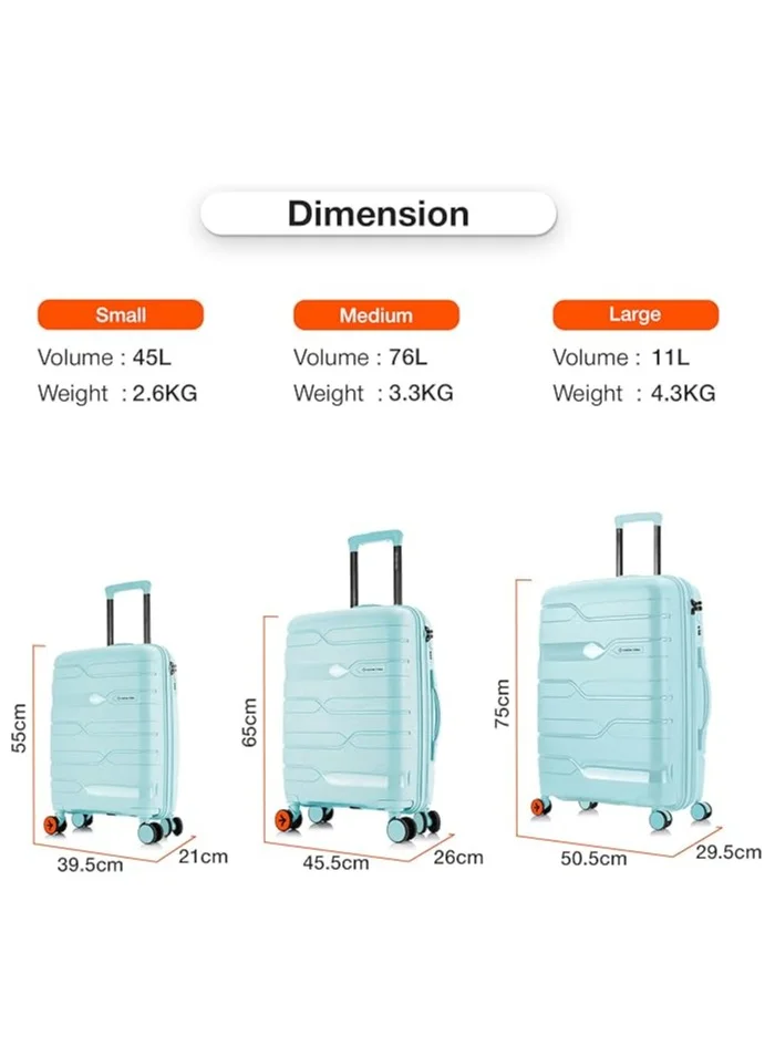 nasher miles Nasher Miles Paris Hard-Sided Polypropylene Luggage Set of 3 | 55cm, 65cm & 75cm | 8 Wheels Small, Medium & Large Trolley Bag for Travel | Suitcase (Pastel Green)
