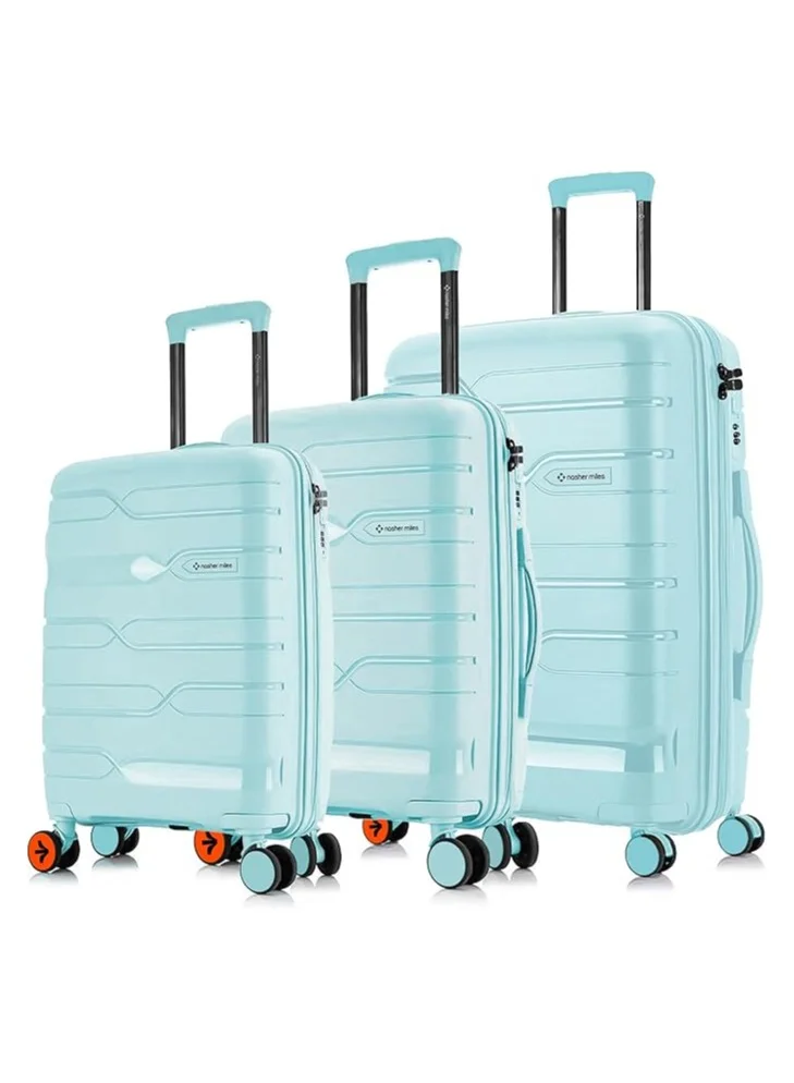 nasher miles Nasher Miles Paris Hard-Sided Polypropylene Luggage Set of 3 | 55cm, 65cm & 75cm | 8 Wheels Small, Medium & Large Trolley Bag for Travel | Suitcase (Pastel Green)