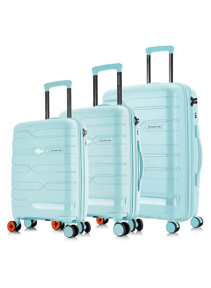nasher miles Nasher Miles Paris Hard-Sided Polypropylene Luggage Set of 3 | 55cm, 65cm & 75cm | 8 Wheels Small, Medium & Large Trolley Bag for Travel | Suitcase (Pastel Green)  - Image 1