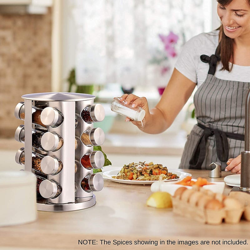 Verana Stainless Steel 16 pcs Jars Rotating Spice Jar Rack Set Seasoning Stand Holder Condiment Salt Pepper Shaker Kitchen Tools - Image 4