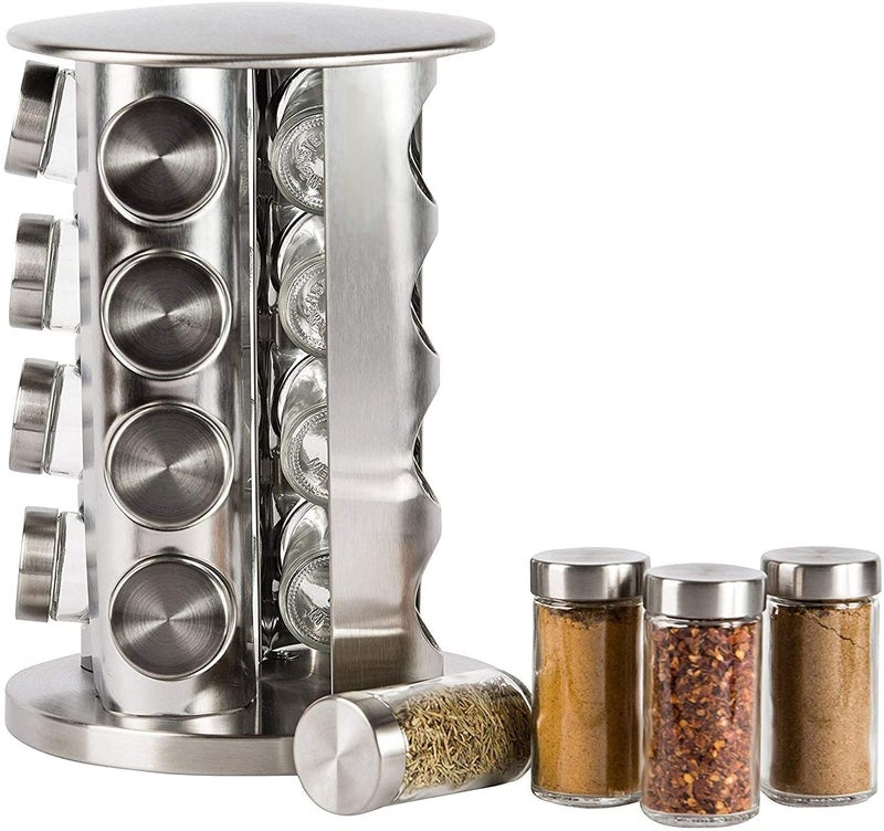 Verana Stainless Steel 16 pcs Jars Rotating Spice Jar Rack Set Seasoning Stand Holder Condiment Salt Pepper Shaker Kitchen Tools - Image 2