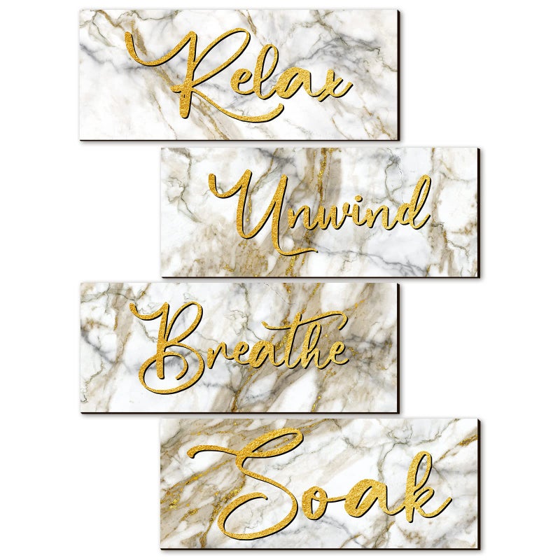 Yulejo Yulejo 4 Pieces Bathroom Wall Decor Relax Soak Unwind Breathe Wall Art Wooden Bathroom Hanging Signs Vintage Rustic Wall Decor for Home Laundry Spa RoomModern Style 