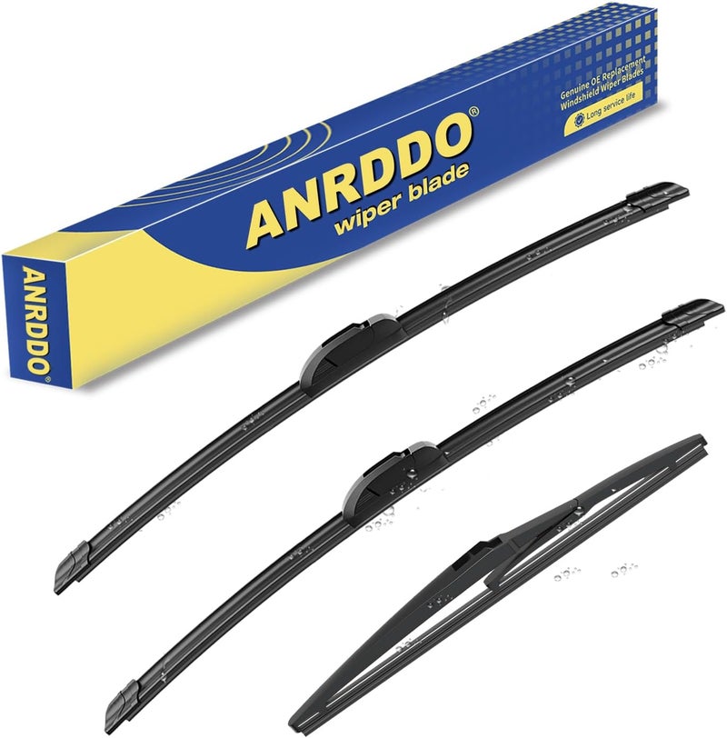 ANRDDO مجموعة استبدال مصنع ANRDDO لمساحات زجاج أمامي لسيارات جيب كومباس 2018-2022، شفرات مساحات أصلية 24"+18"+10" (مجموعة من 3) متوافقة مع محول خطاف J م��كم الغلق ومقاوم للغبار - Image 1