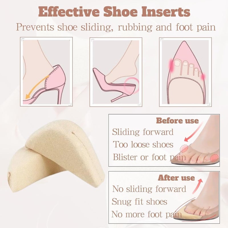 SEFLICA ® 2 Pairs (4 PCS) Soft Shoe Fillers for Women | Adjustable Tightener Pads & Reusable Insoles for Loose Shoes | Heel Grips for Better Fit & Comfort | Black & Beige - Image 4