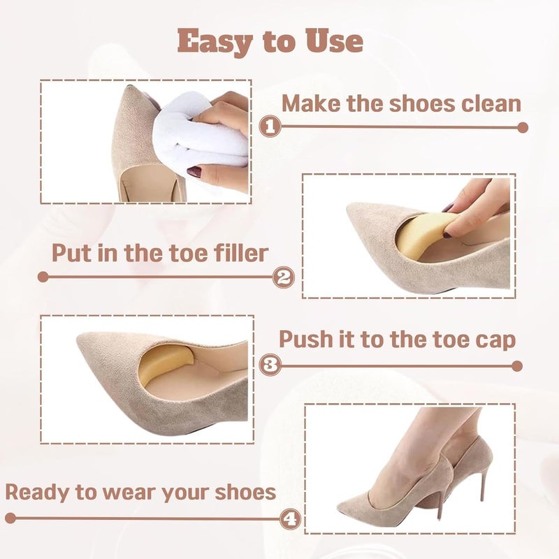 SEFLICA ® 2 Pairs (4 PCS) Soft Shoe Fillers for Women | Adjustable Tightener Pads & Reusable Insoles for Loose Shoes | Heel Grips for Better Fit & Comfort | Black & Beige - Image 3