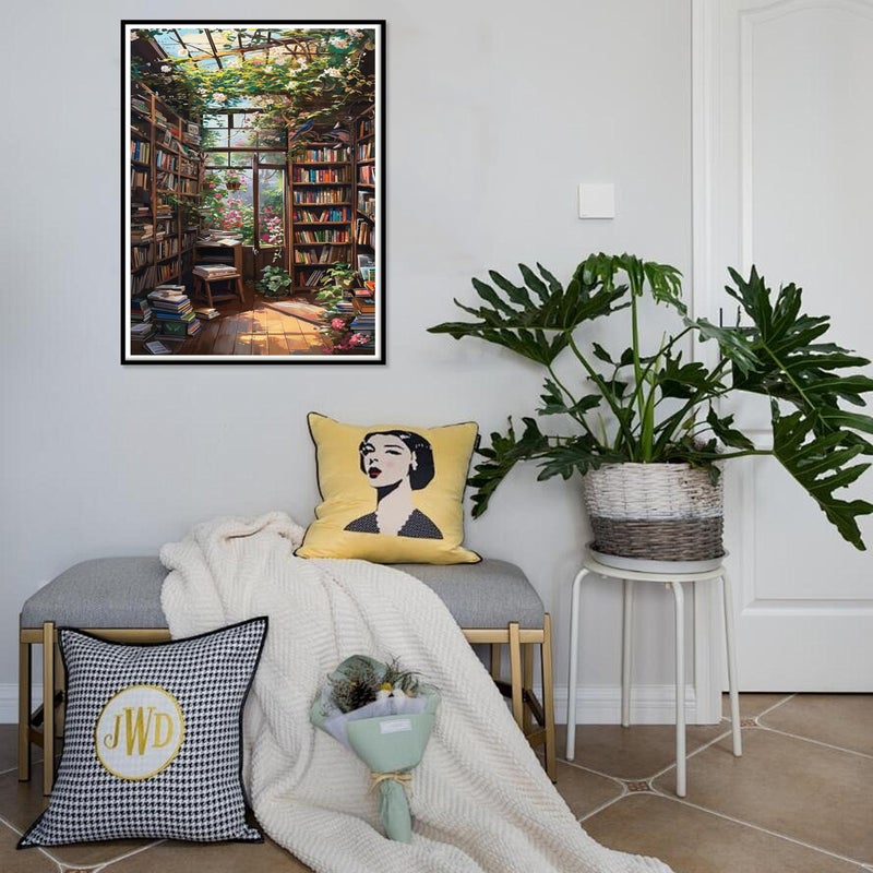 Ycydilirab 5D Diamond Painting for Adults Bookshlf- Diamond Art Kits for Adults Bookshlf, DIY Gem Painting for Gifts Home Wall Decor 12x16inch - Image 2