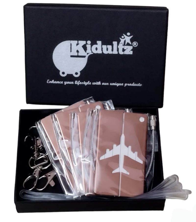 Kidultz (Set of 5) Aluminum Alloy Metallic Luggage Tags Handle Wraps with Stainless Loop Anti-Break for Travel Identification Suitcase Bag Tag, School & Office Bags (Copper) - Image 1