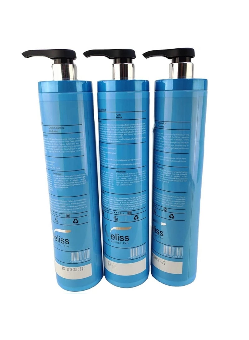 Veliss Brazilian Pro Caviar Protein Hair Treatment Set (3 Steps) – Shampoo, Caviar Gloss & Conditioner, 1L Each - Image 3