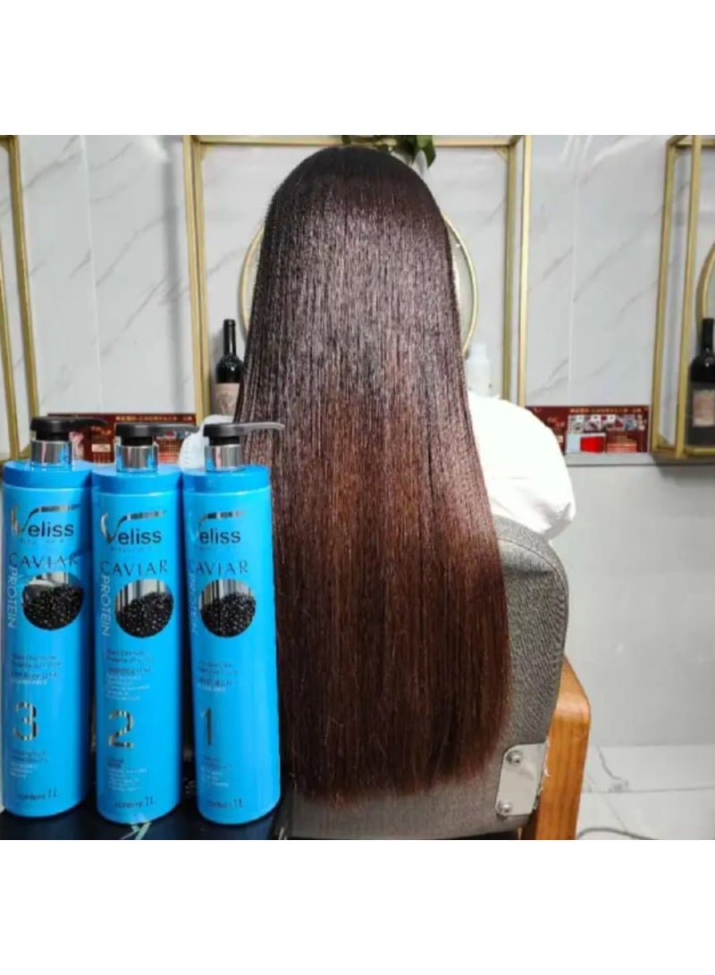 Veliss Brazilian Pro Caviar Protein Hair Treatment Set (3 Steps) – Shampoo, Caviar Gloss & Conditioner, 1L Each - Image 4