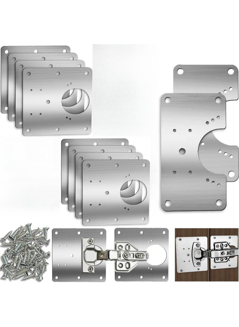 DIANZHU 10 PCS Cabinet Hinge Repair Plate Hinges Repair Fixing Plates Stainless Steel Hinge Repair Board Kitchen Cupboard Door Hinge Repair Brackets Kit Hinge Fixing Plate Bracket Kit with Mounting Screw  - Image 1