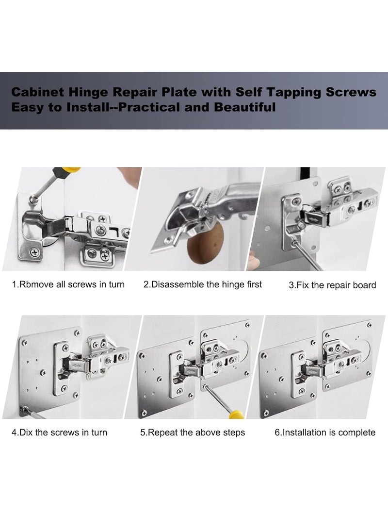 DIANZHU 10 PCS Cabinet Hinge Repair Plate Hinges Repair Fixing Plates Stainless Steel Hinge Repair Board Kitchen Cupboard Door Hinge Repair Brackets Kit Hinge Fixing Plate Bracket Kit with Mounting Screw  - Image 2
