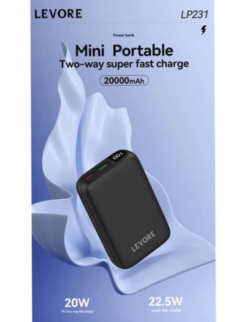 ليفور قوي وصر اغيلحجم للغاية: بنك الطاقة المحمول الصغير LEVORE LP231 بسعة 20000 مللي أمبير في الساعة مع شحن سريع للغاية في اتجاهين بقوة 22.5 وات - Image 2