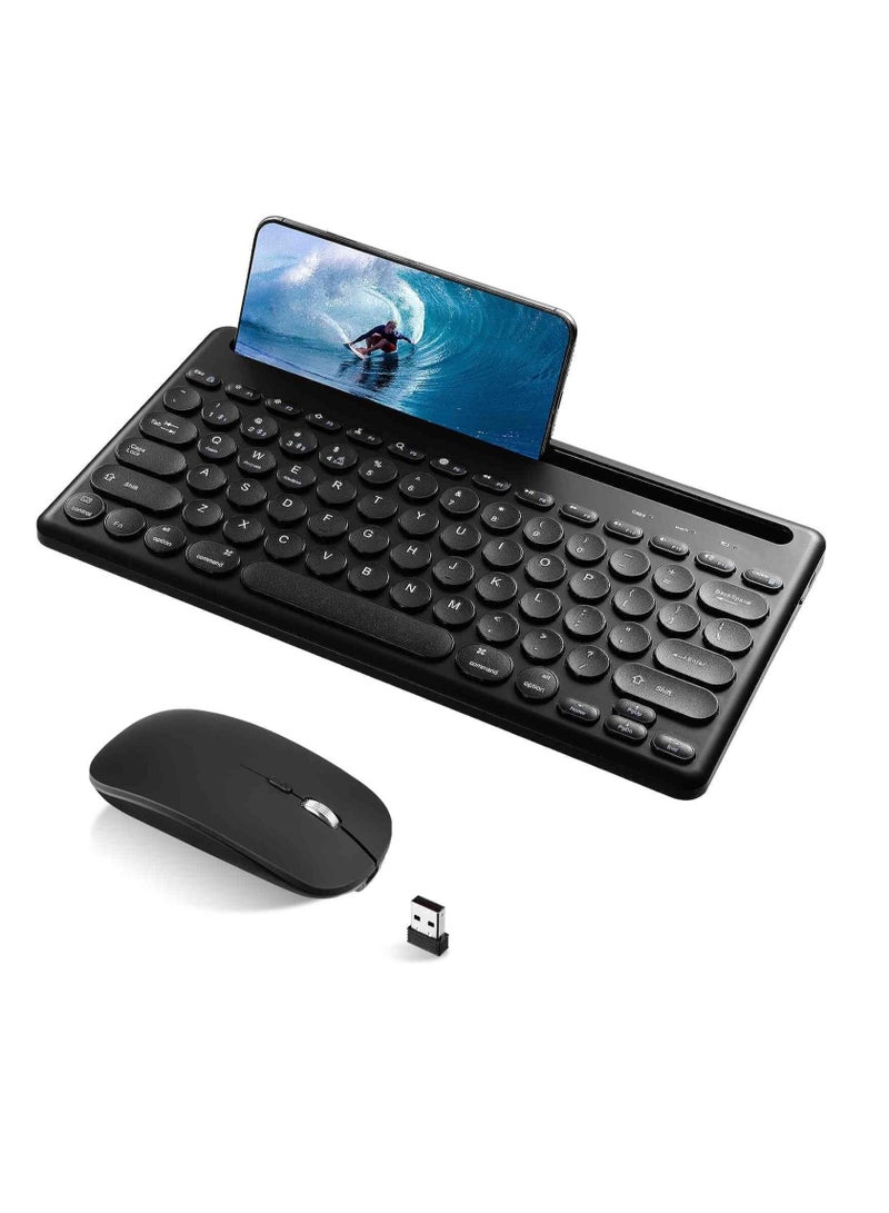 Compact Rechargeable Wireless Multi-Device Bluetooth Keyboard and Mouse Combo with Bracket for Infinix Note 8i Supports Windows, macOS, iPadOS, Android, PC, Mac, Laptop, Smartphone, Tablet