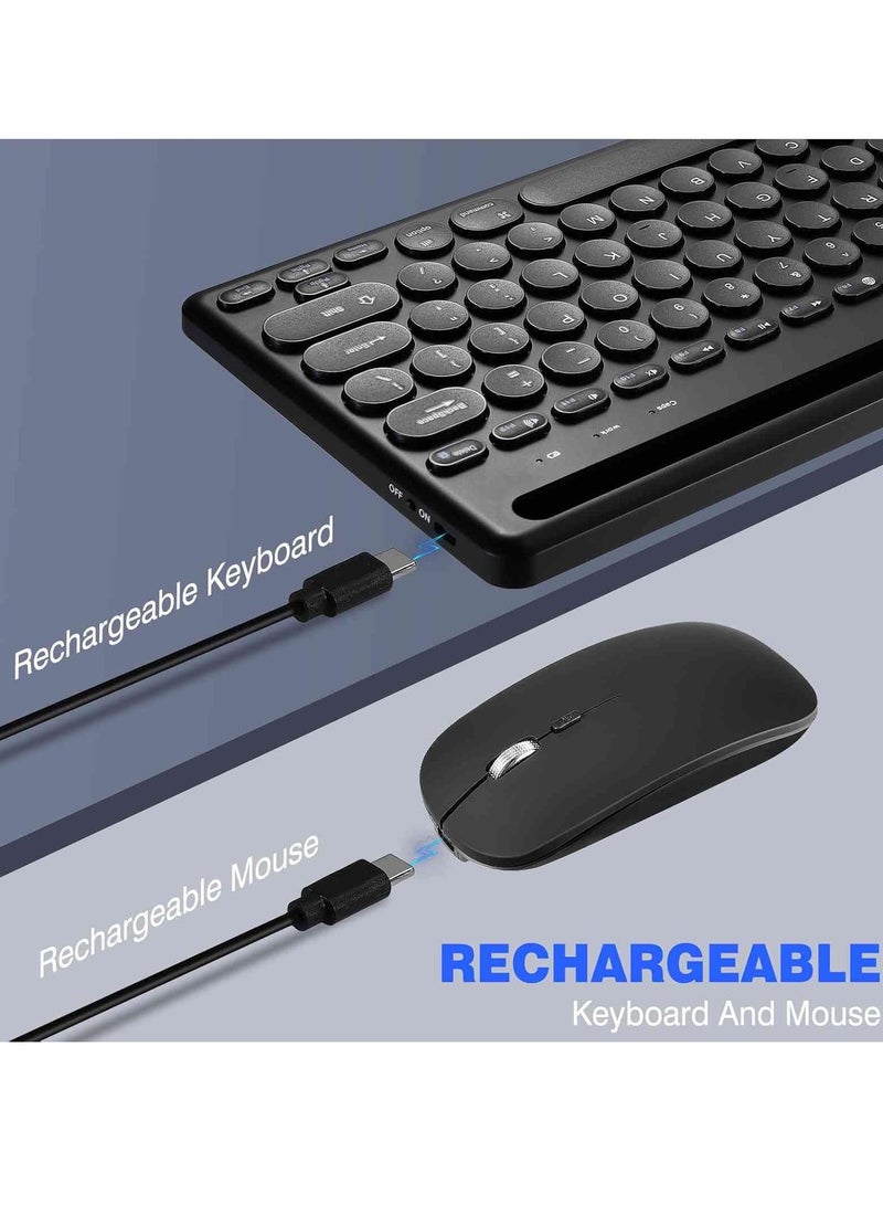 Compact Rechargeable Wireless Multi-Device Bluetooth Keyboard and Mouse Combo with Bracket for Infinix Note 8i Supports Windows, macOS, iPadOS, Android, PC, Mac, Laptop, Smartphone, Tablet
