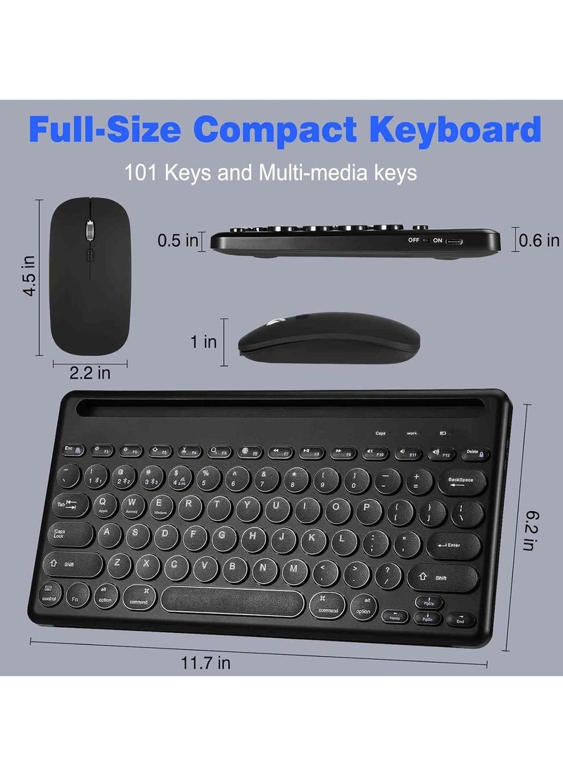 Compact Rechargeable Wireless Multi-Device Bluetooth Keyboard and Mouse Combo with Bracket for Infinix Note 8i Supports Windows, macOS, iPadOS, Android, PC, Mac, Laptop, Smartphone, Tablet