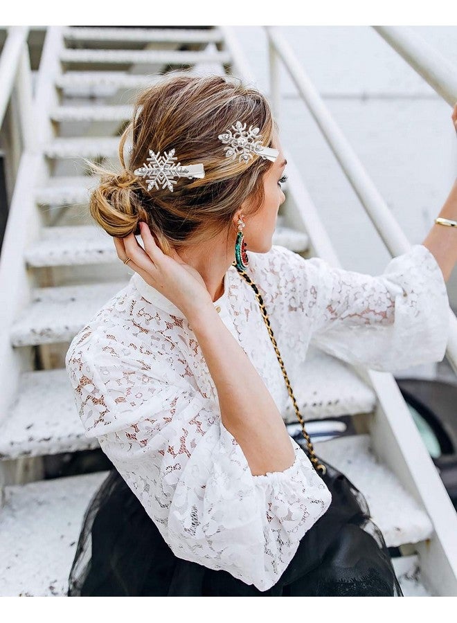 MOLOCH Christmas Hair Clips Hairpin Rhinestone Snowflake Alligator Hair Clips Xmas Holiday Party Hairpin Hair Barrette Hair Accessories For Woman Girls (Silver) - Image 3