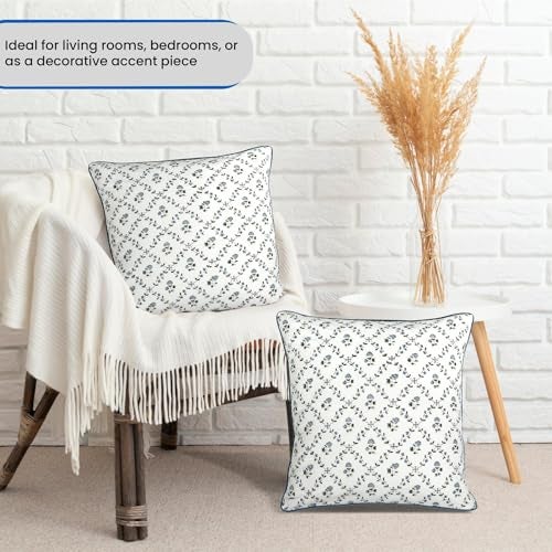 Ridhi Block Print Powder Blue Pillow Cover 20 x 20 Pack of 2 Decorative Couch Pillows for Living Room Farmhouse Chic Boho Cute Outdoor Pillows Covers Gifts for Spring Mothers Day - Image 3