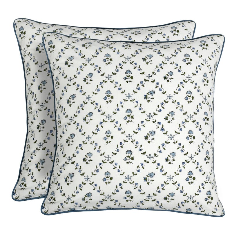 Ridhi Block Print Powder Blue Pillow Cover 20 x 20 Pack of 2 Decorative Couch Pillows for Living Room Farmhouse Chic Boho Cute Outdoor Pillows Covers Gifts for Spring Mothers Day - Image 2