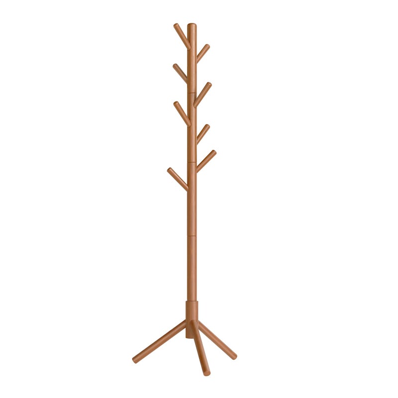 VASAGLE Solid Wood Coat Rack, Free Standing Tree-Shaped Coat Rack with 8 Hooks, 3 Height Options, for Clothes, Hats, Bags, Living Room, Bedroom, Home Office, Caramel Brown URCR04WN - Image 1