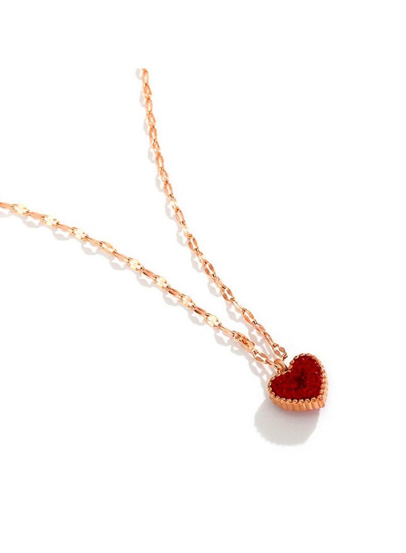 AIWANTO Red Heart Necklace Rose Gold Pendant Elegant Fashion - Image 1