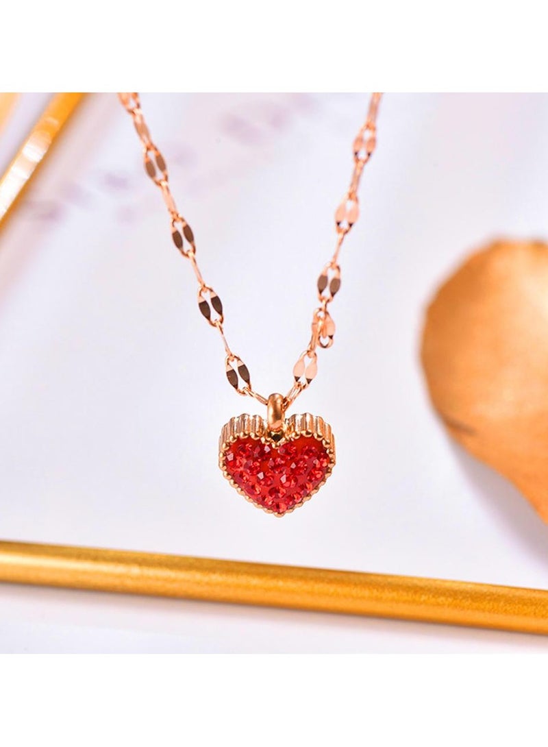 AIWANTO Red Heart Necklace Rose Gold Pendant Elegant Fashion - Image 2